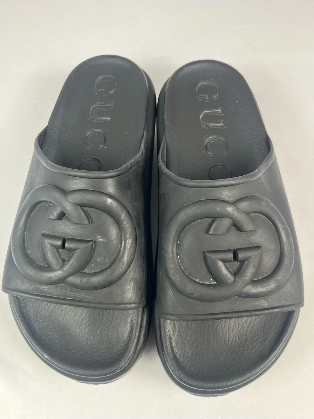 Gucci Black Kids Platform Slide Sandals with Embossed Logo